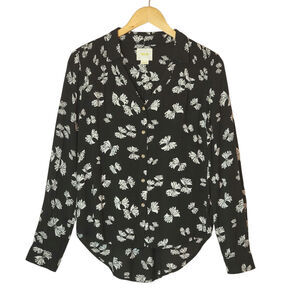 Anthropologie Maeve Black White Bow Print Shirt Long Sleeve Feminine Blouse 4